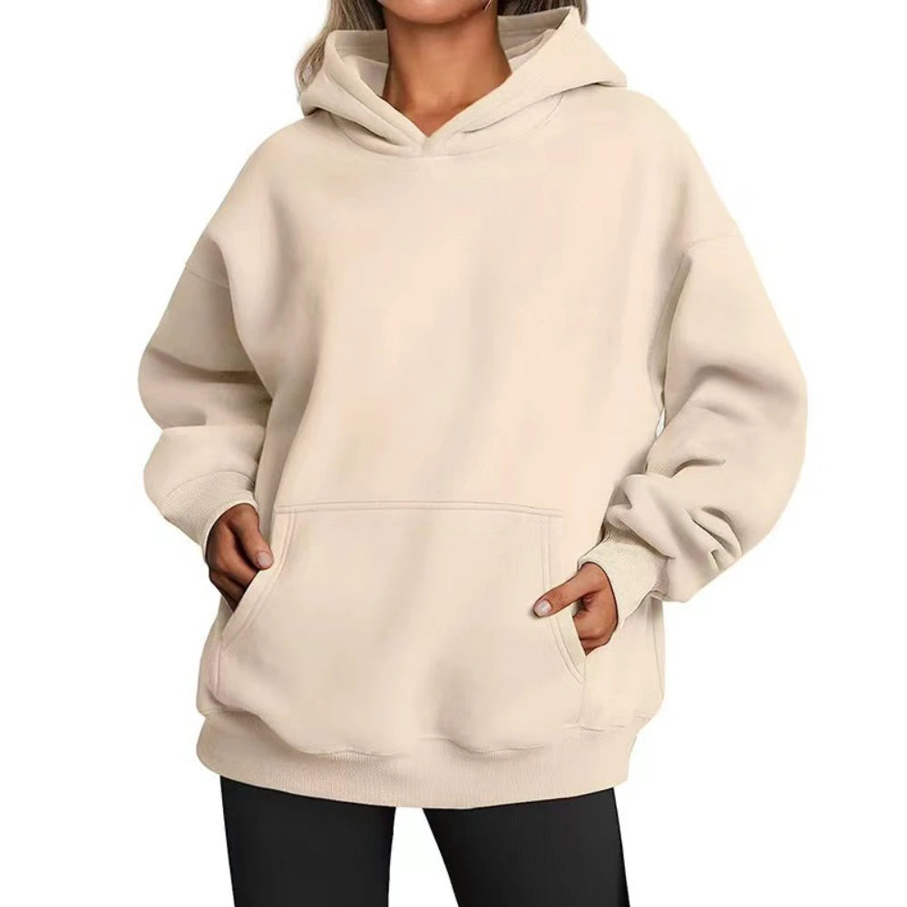 Hip Hop Solid Color Hoody for Female Autumn Fashion Clothing Casual Fleece Pocket Hoodies Multicolor Unisex Women Streetwear