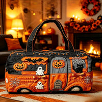Halloween Quilted Women's Bus Pumpkin Bat Printed Handbag Valentine's Day Gift Multifunctional Fitness Bag Short Trip Bag