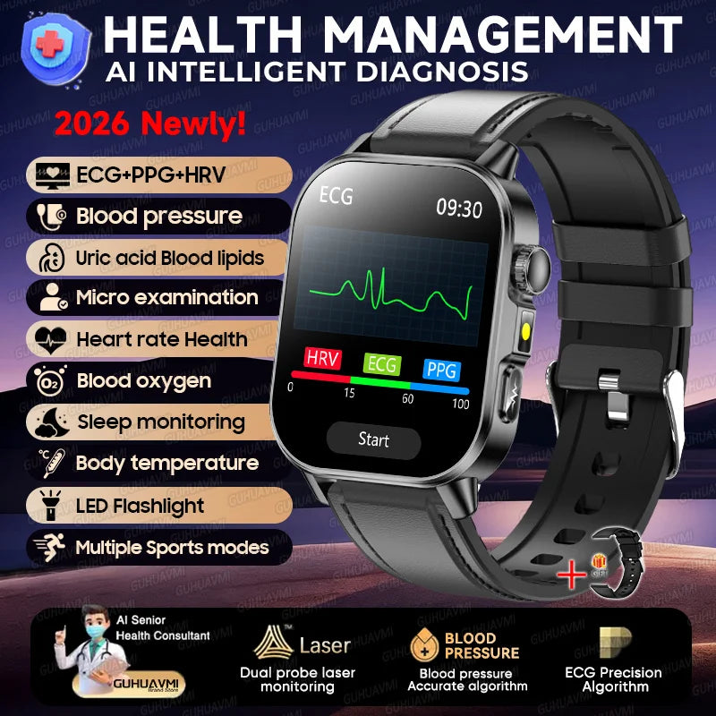 2026 New Micro Physical Examination Health Smartwatch Blood Pressure Uric Acid Blood Lipids Flashlight Care Smartwatch for Women