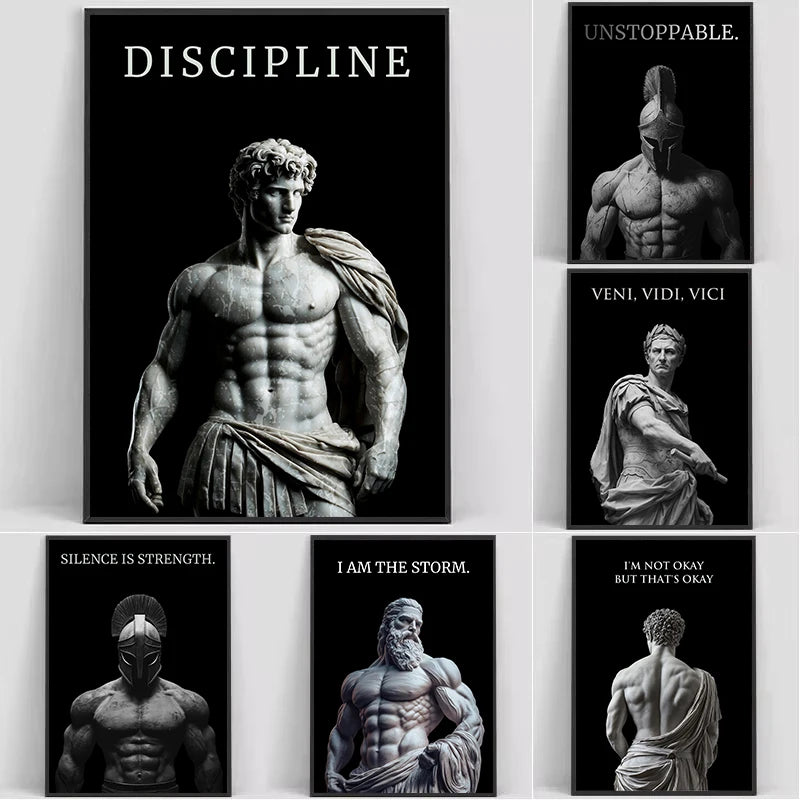 Retro Spartan Warrior Caesar Roman Statue Motivational Quotes Poste Canvas Painting Wall Art Pictures Home Gym Decor Gift