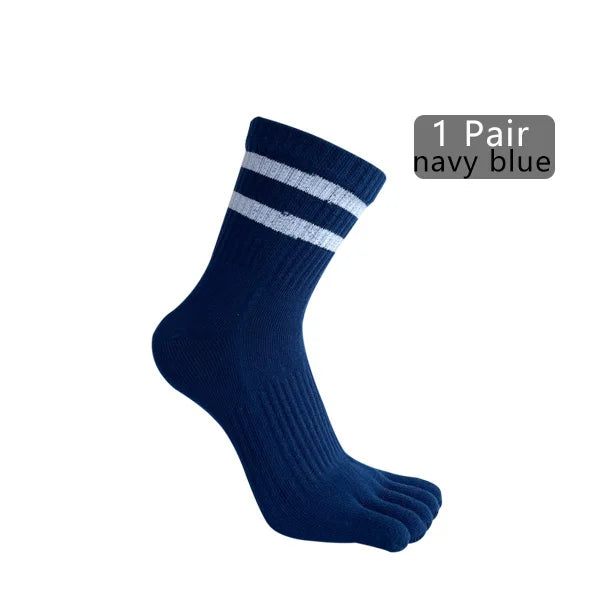 1/5 Pairs Man Five Finger Socks Cotton Striped Solid Simple Sweat-Absorbing Anti-Bacterial Breathable Warm Soft Elastic Toe Sock