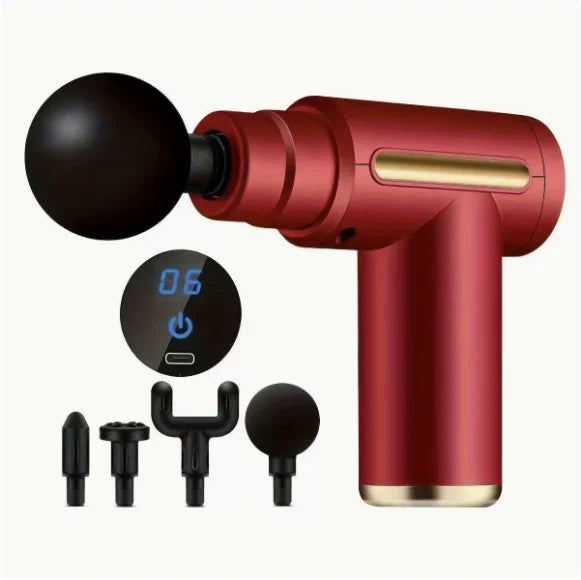 Portable Wireless Massage Gun Electric Deep Tissue Relaxer LED Screen 4 Massage Heads 1200mAh Battery for Body Pain Relief