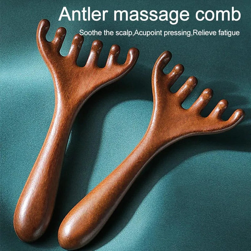 Wooden Meridian Massage Comb  Promote Blood Circulation Body Anti-static 6-Claw Head Massager BGua Sha Tool AMS05
