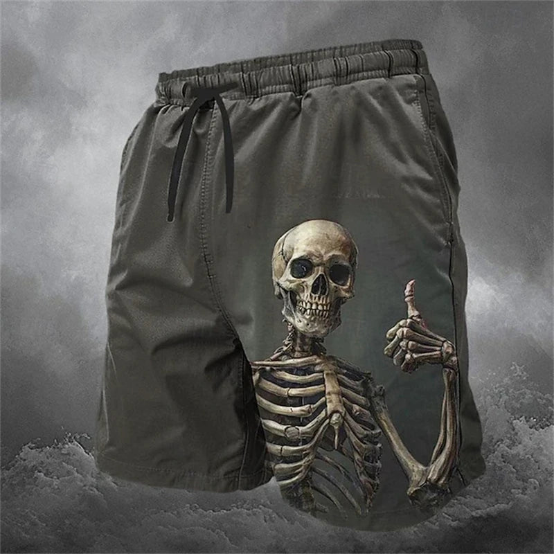 Trendy Halloween Men's Shorts Fashionable 3D Skull Print Drawstring Shorts Relaxed Street Style Oversized Comfort Shorts