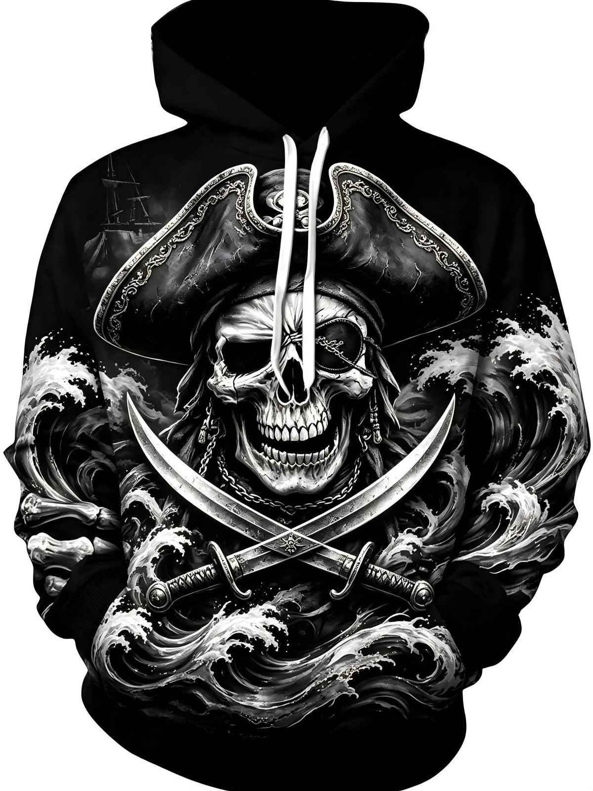 European and American Men's Autumn Halloween Skeleton Wing Printed Soft and Comfortable Hoodie Outdoor City Street Style Top