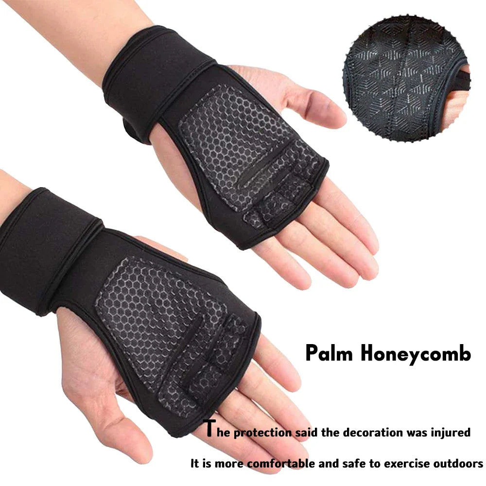For Men Women Fitness Sports Wrist Palm Protector Gloves Anti-slip Gym Cycling Gloves Black Half Finger Weight Training Gloves