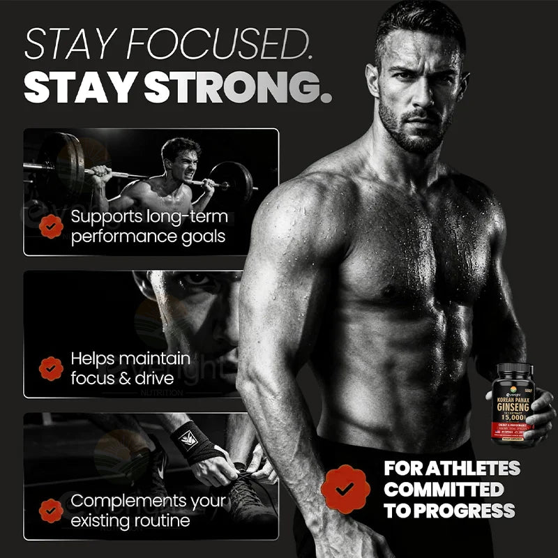 Red Korean Ginseng Supplement for Men - Extra Strength 10:1 Extract - Energy, Focus, Productivity, Performance - Natural & Vegan