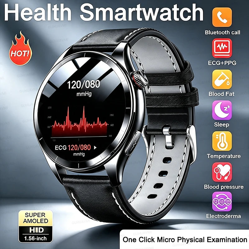 2026 NEW Health Check Smart Watch Man ECG+PPG Blood Oxygen Heart Rate Monitor 1.56