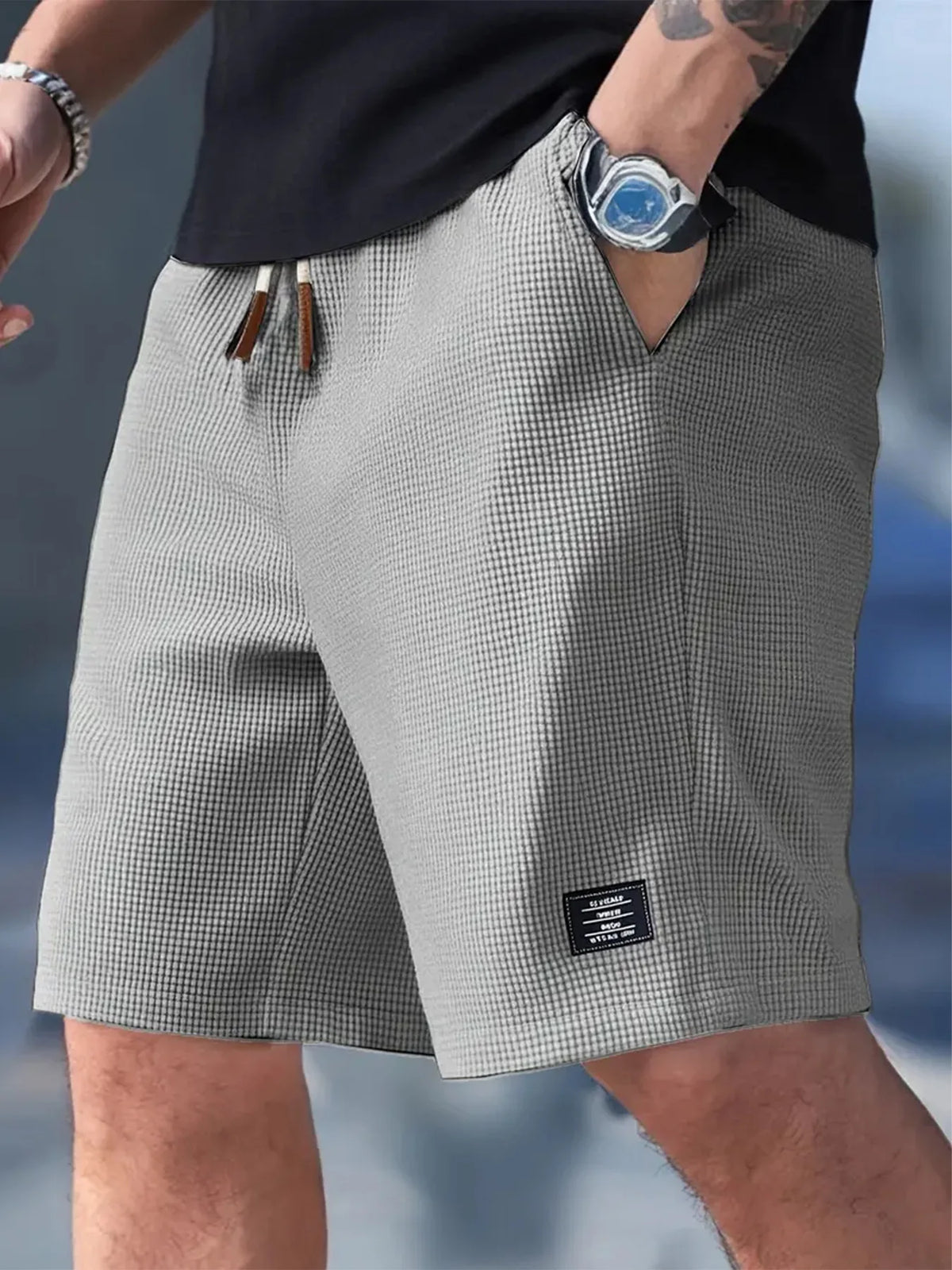 2026 Summer Men's Waffle Texture Casual Sports Beach Shorts Quick Dry Trendy Versatile Bermuda Shorts Streetwear Lightweight