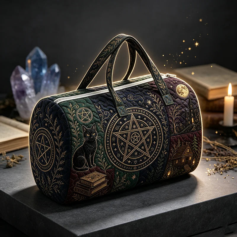 Dark Gothic Black Pentagram Witch Travel Totes Women Men Duffle Bags Outdoor Yoga Gym Storage Bags Halloween Travel Bag