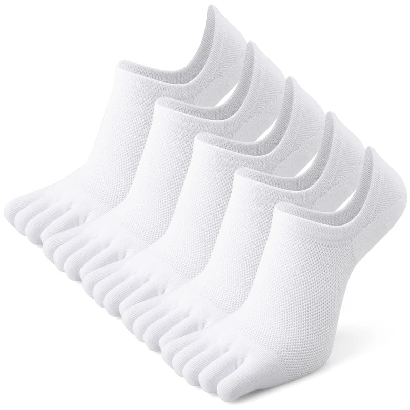 5 Pairs Men's Open Toe Boat Socks Breathable Invisible Ankle Short Socks Elastic Men Five Finger Socks Silicone Anti-slip Sports