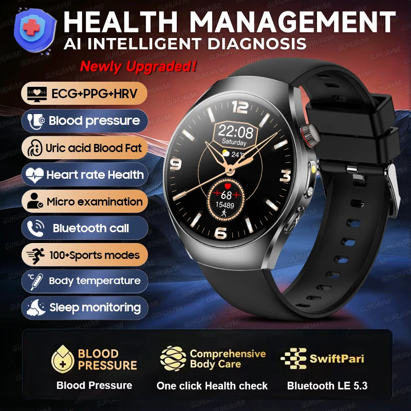 GUHUAVMI 2026Upgrade AI Diagnosis Care Smart Watch 1.47-Inch AMOLED ECG+PPG Blood Pressure Blood Lipid Smartwatchs For Men Women