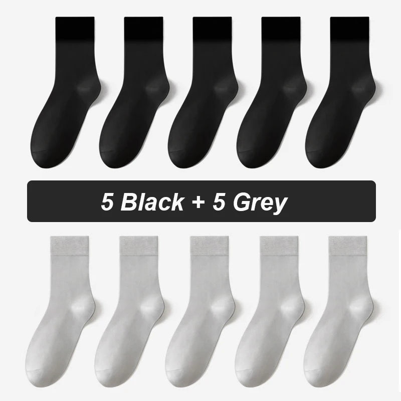 10Pairs Bamboo Fiber Socks Men Casual Black Business Breatheable Anti-Bacterial Comfortable High Quality Sock Male Size EU38-45
