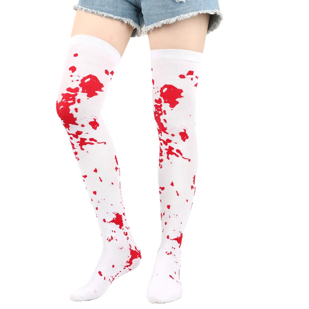 Good-looking Halloween Bleeding Socks Black Solid Color Cartoon Bat Sock Holiday Costume Party Skull Stockings Cool Girls' Style