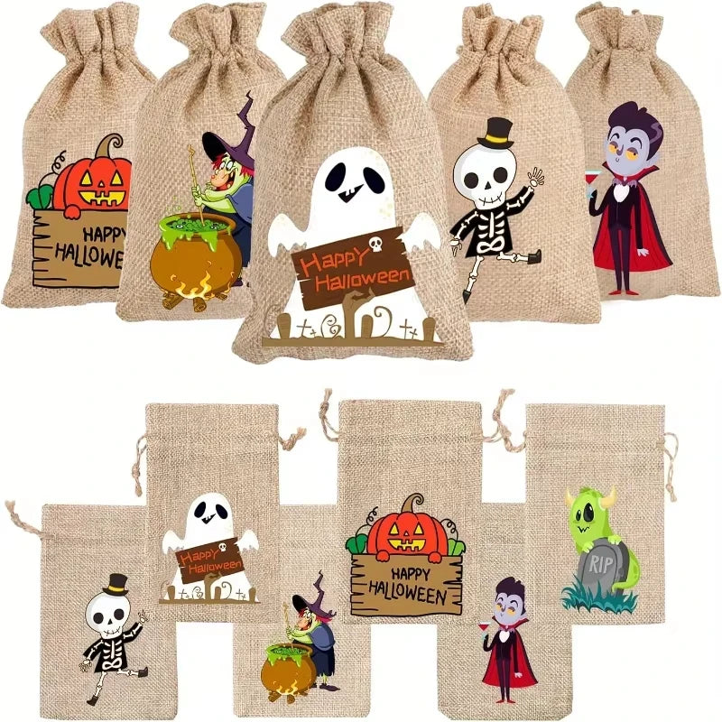 20pcs Drawstring Packing Bag Halloween Candy Pouch Goodies Drawstring Bag Pumpkin Burlap Bag Halloween Treat Bag Candy Bag