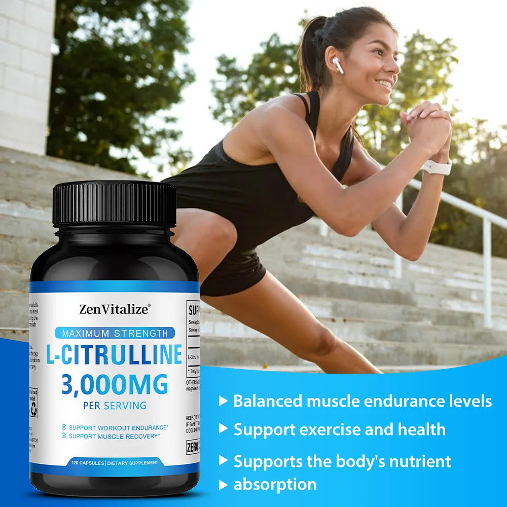 L Citrulline 3000mg Supplement Capsules for Men & Women - Muscle Recovery & Workout Endurance - Vegan, Non-GMO