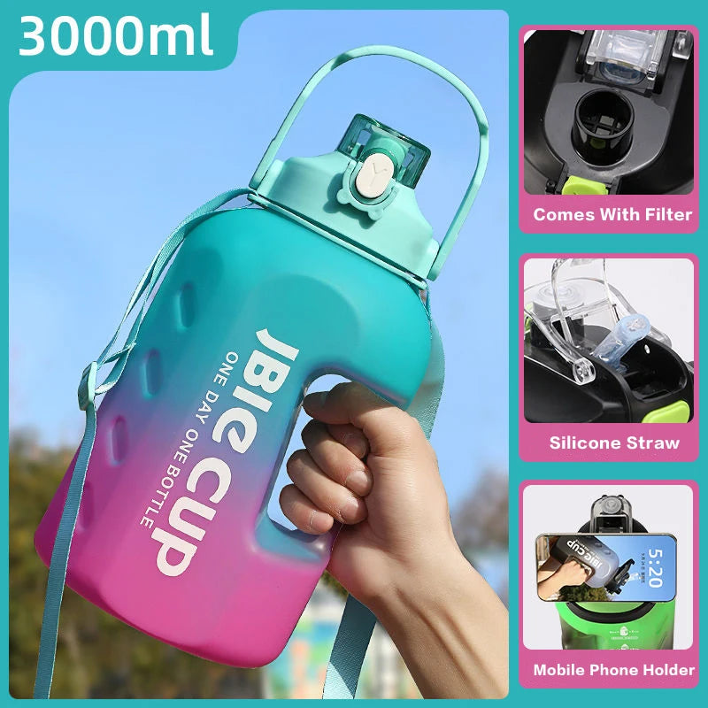 3 Liter Sports Water Bottle With Handle Large Capacity Fitness With Scale Gradient Kettle Outdoor Plastic Portable Water Bottle