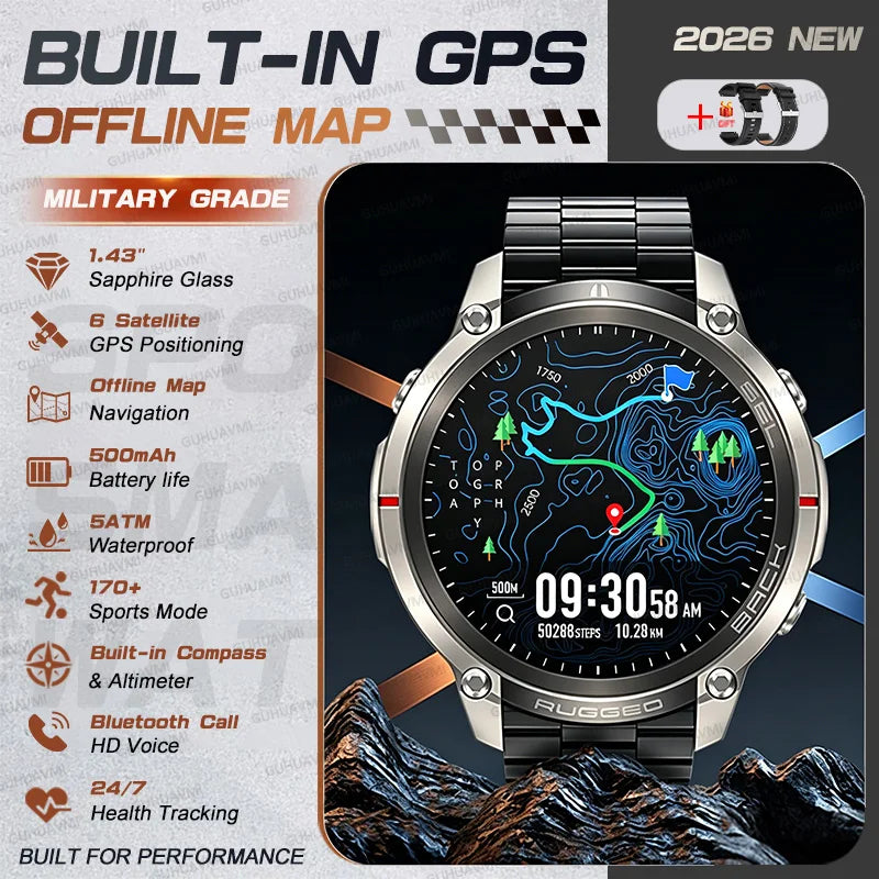 T-Rex 4 Military All-Terrain Accurate Offline Map SmartWatch Built-in GPS Compass Altimeter 5ATM Waterproof Swim Sport Watch Men