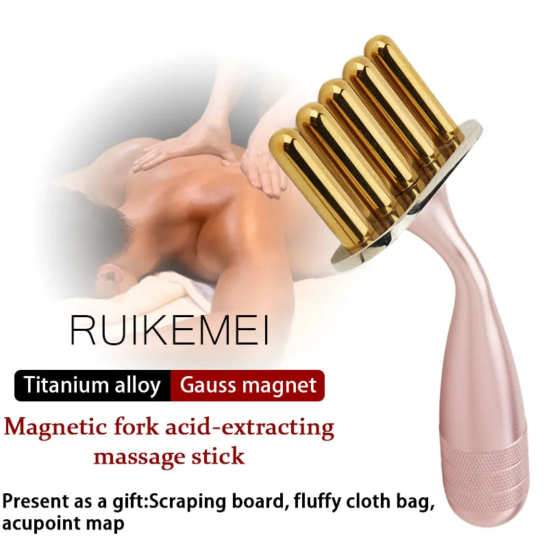 Lymph Meridian Massage Stick Acid Discharge Bar Shoulder And Neck Pink Curved-Handle Magnetic Fork Made Of Titanium Alloy
