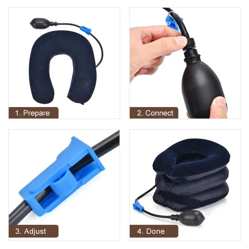 Inflatable Cervical Traction Collar Neck Pillows Adjustable Neck Support Brace Pain Relief  & Injury Recovery Stretcher