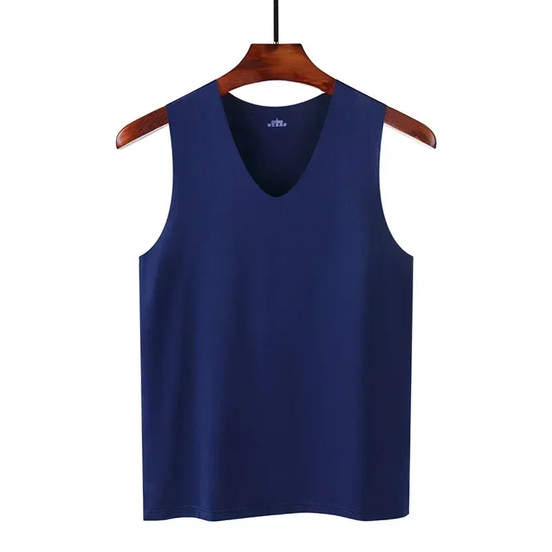 Ice Silk T-shirt Vest Men's Sports Fitness Sleeveless Undershirts Underwears Traceless Summer Slim Fit Breathable Singlet M-5XL