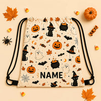1PC Personalized Halloween Drawstring Bag Custom Name Pumpkin Ghost Candy Backpack Sack Boys Girls Party Gift Bag Decoration