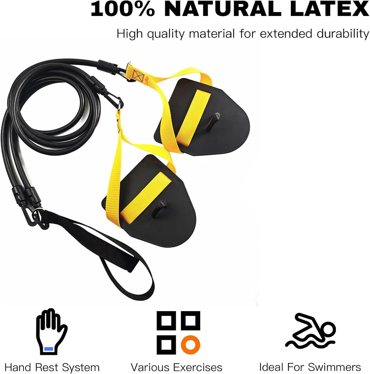 Swimming Resistance Band Set with Hand Paddles Handles Exercise Workout Bands for Women Men 1.2m Stretch Cord
