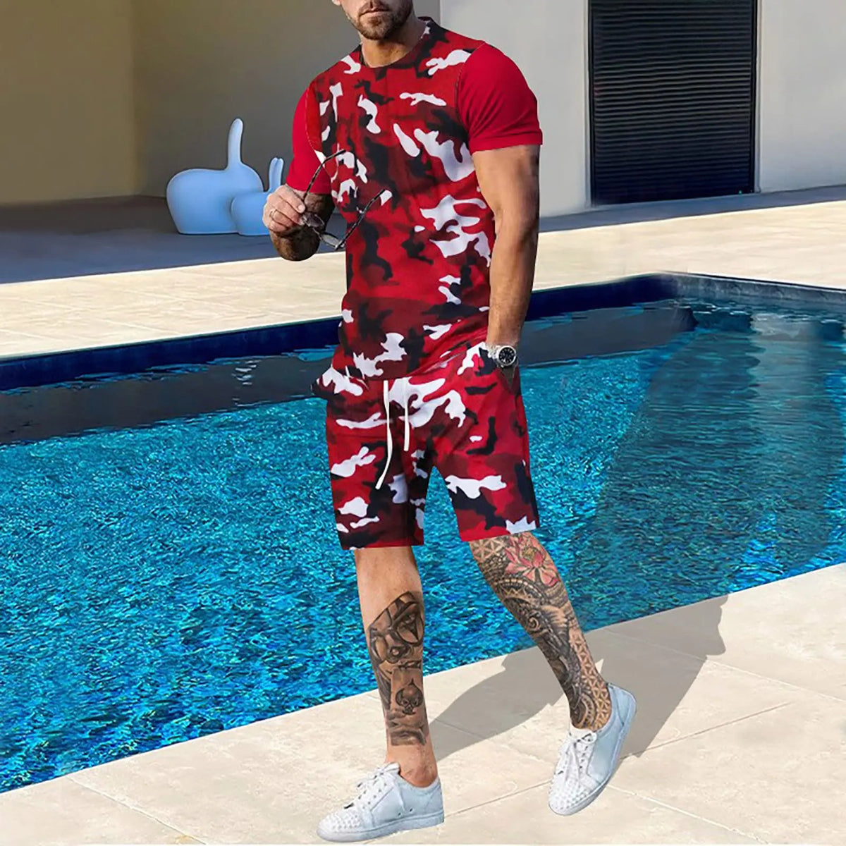 Summer Men Camouflage T shirt Set 3D Print Men's Tracksuit Suit Outdoor Camping Hunting Oversized Casual Tee Shorts 2PCS Outfits