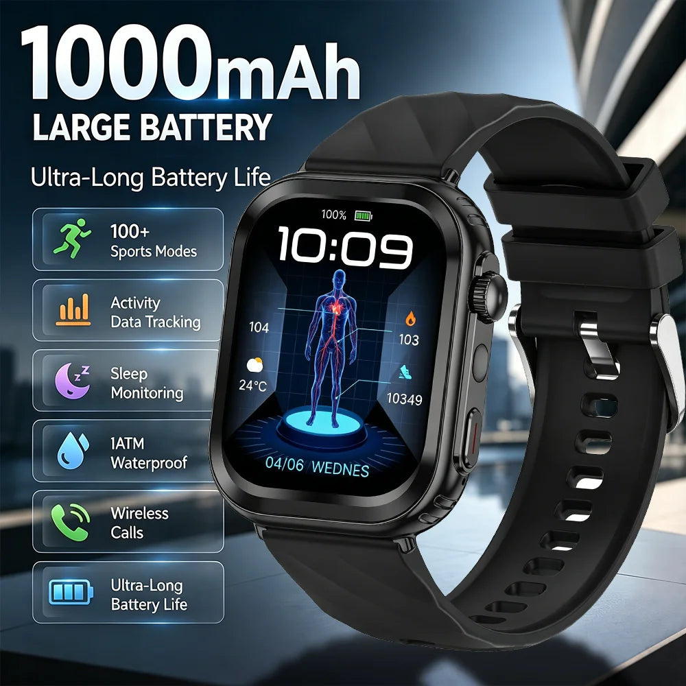 2026 New Military Grade 1000mAh Smart Watch Men 2.04