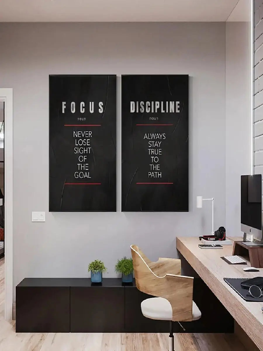 Believe Discipline and Focus Definition Poster  Motivational  Inspirational Canvas Prints Wall Art for Home Office Room Decor