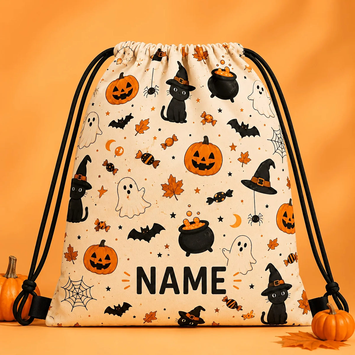 1PC Personalized Halloween Drawstring Bag Custom Name Pumpkin Ghost Candy Backpack Sack Boys Girls Party Gift Bag Decoration