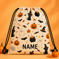 1PC Personalized Halloween Drawstring Bag Custom Name Pumpkin Ghost Candy Backpack Sack Boys Girls Party Gift Bag Decoration