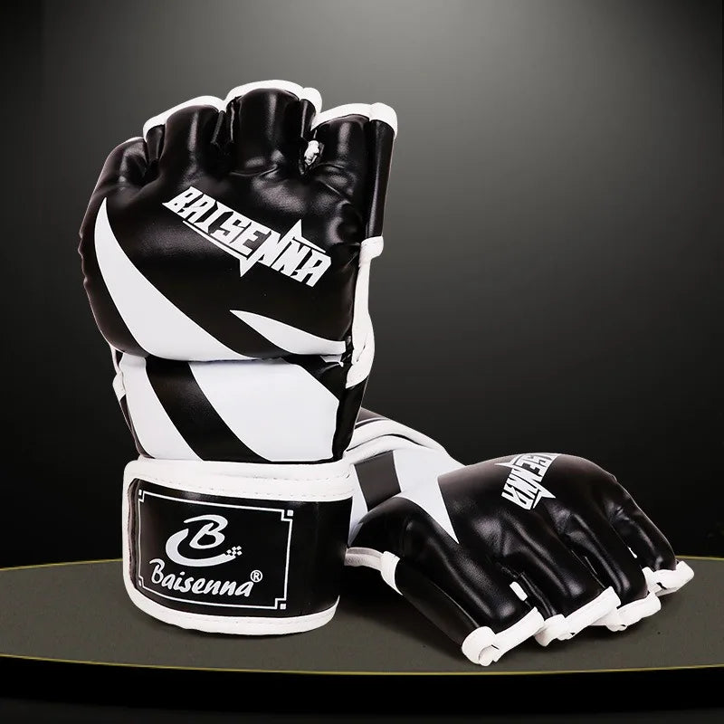 Boxing Half Finger Gloves MMA Punching Gloves Muay Thai Competition PU Leather Sponge Boxing Training Mitts