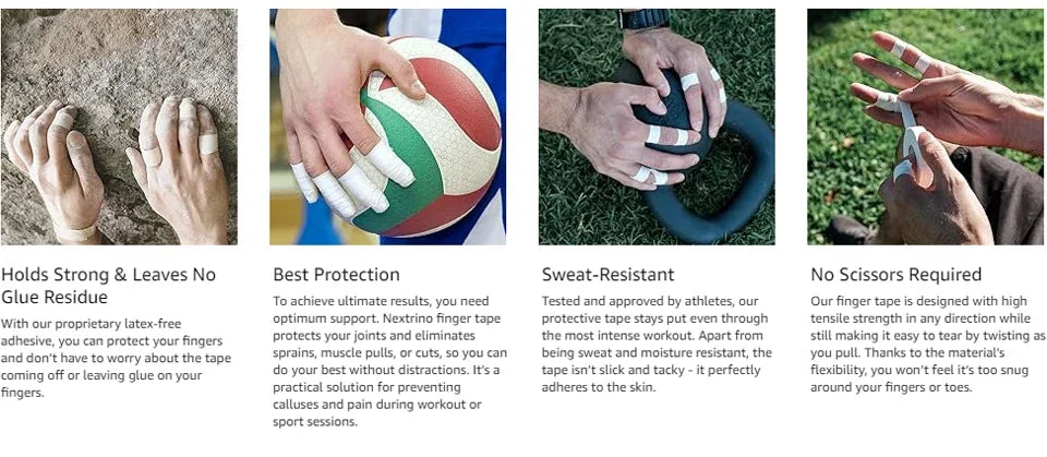 1/2 Rolls White Finger Tape Athletic Tape Feet Sports Tape for Rock Climbing, BJJ Jiu Jitsu, Grappling, MMA, Hockey Stick