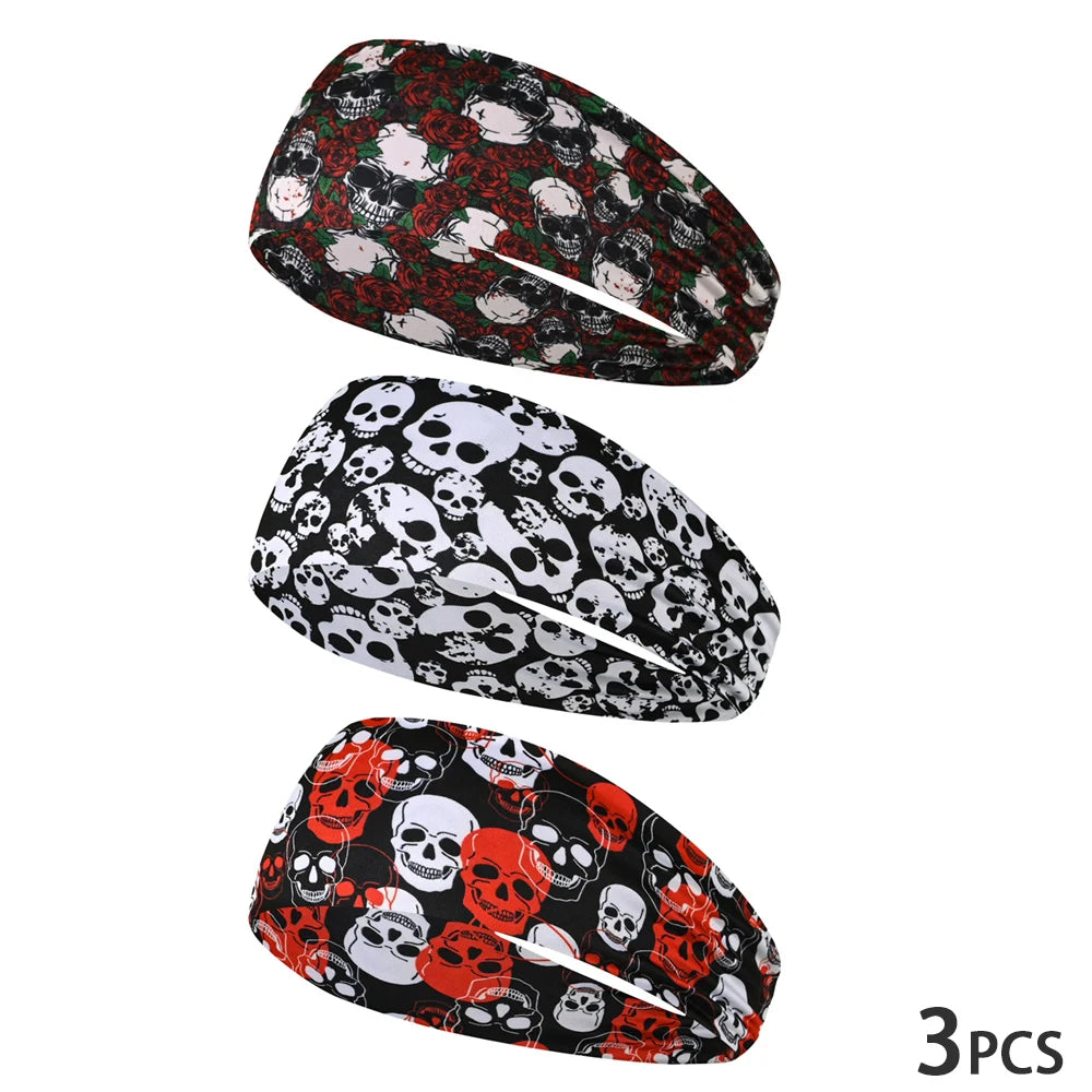 Elastic skull print sports headband, sweat-absorbent sports headband, unisex non-slip fitness headband, cycling street headband
