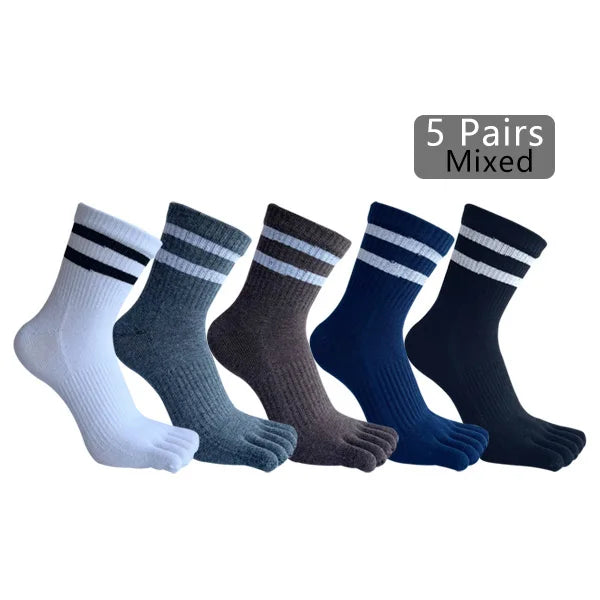 1/5 Pairs Man Five Finger Socks Cotton Striped Solid Simple Sweat-Absorbing Anti-Bacterial Breathable Warm Soft Elastic Toe Sock