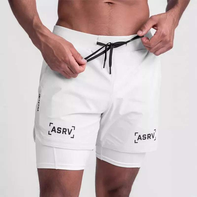 ASRV Mens Quick Dry 2 in 1 Double-deck Shorts Gym Fitness Basketball Jogger Short Pants Summer Sports Workout Bottoms Sweatpants