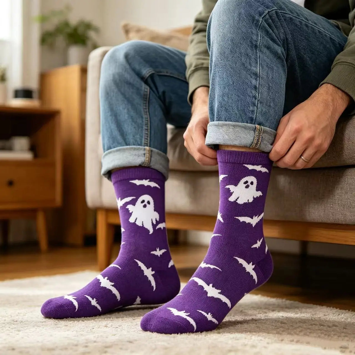 1 Pair of Personality Bat Mid Tube Men's Socks Skull Women's Socks Spider Tide Socks Bloody Hand Halloween Women's Socks