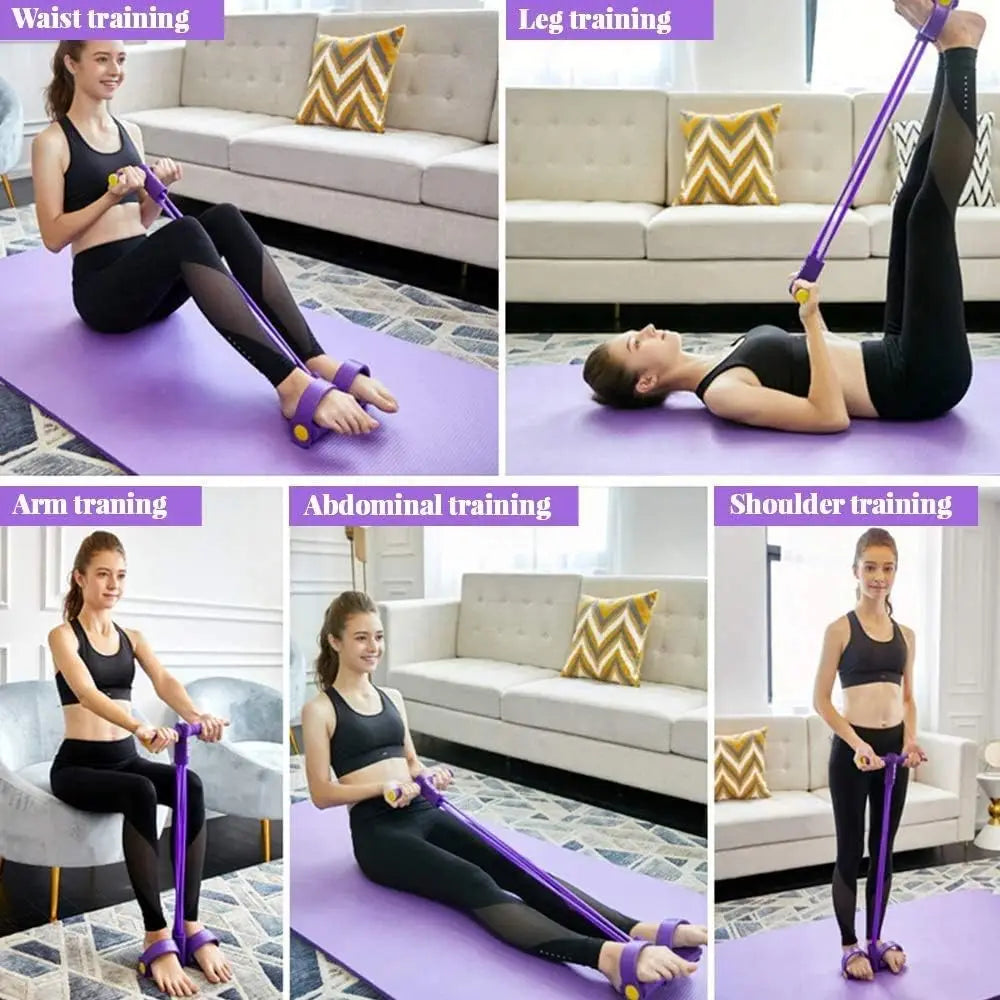 Resistance Band Set 4 Tubes Elastic Pull Rope Pedal Sit-up Resistance Band Expander Tension Rope for Fitness Slimming Training