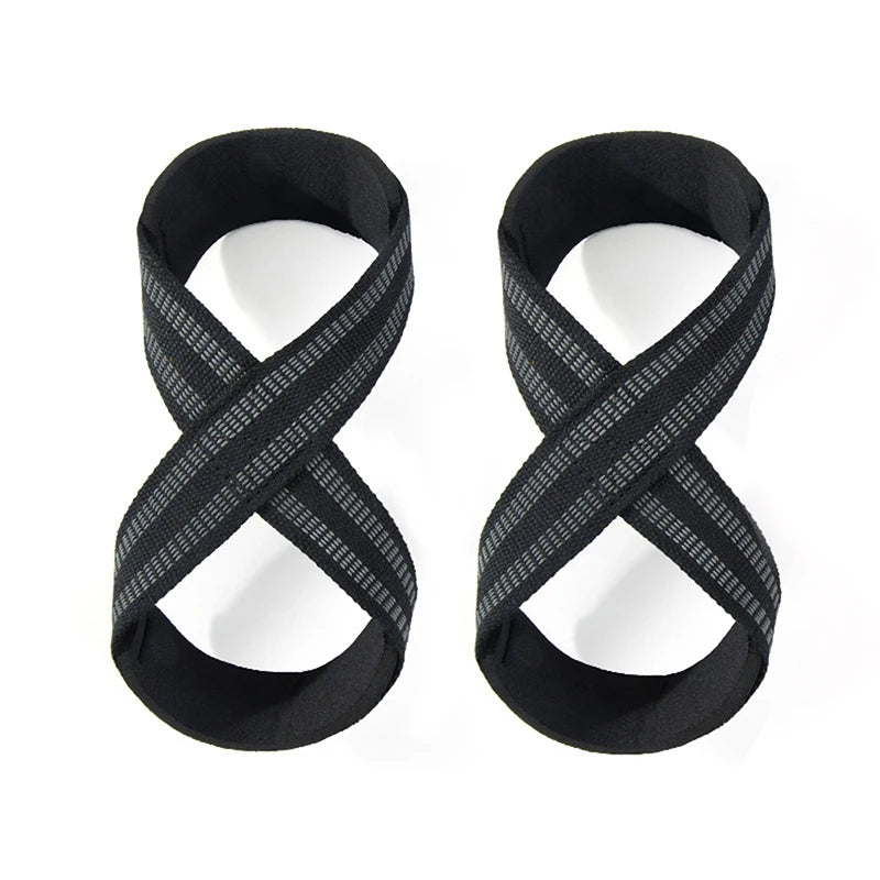Anti Slip Silicone Rubber Figure 8 Word Padded Weightlifting Belts Cotton Deadlift Powerlifting Straps Pull-ups Bands