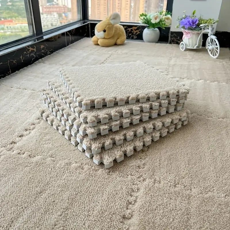 Plush Foam Interlocking Yoga Mat Tiles Thick Non-Slip Exercise Floor Cushioned Puzzle Mat for Home Gym Pilates Fitness Tatami
