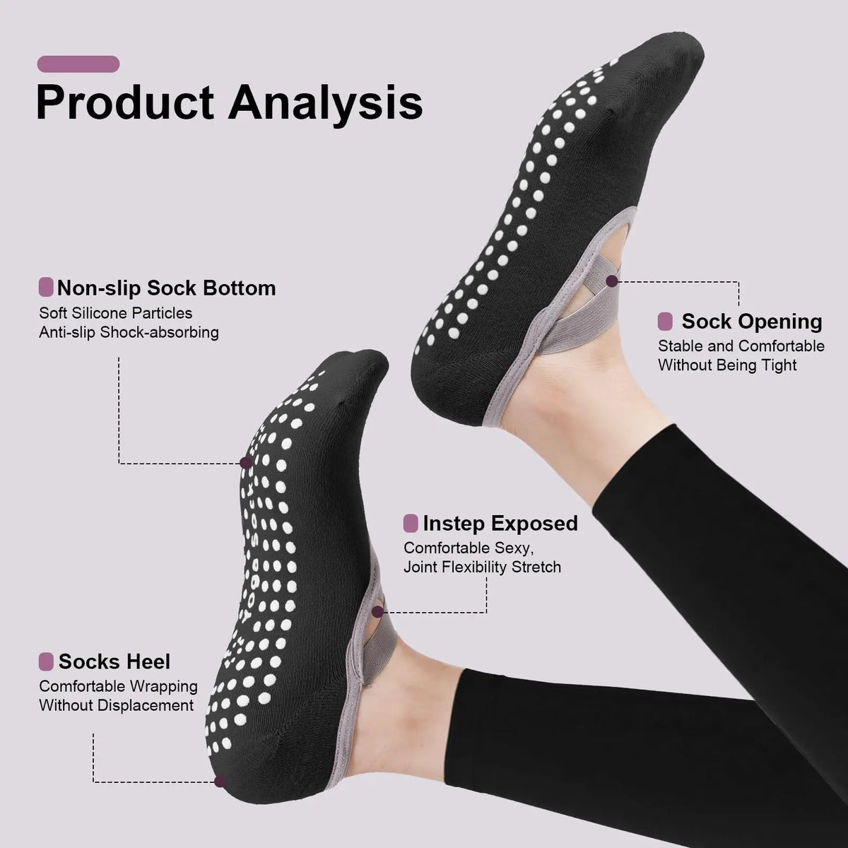 4-Pack Women's Pilates Socks, Non Slip Yoga Socks, Strong Grip Socks, Suitable for Ballet, Dance, Exercise, and Hospital