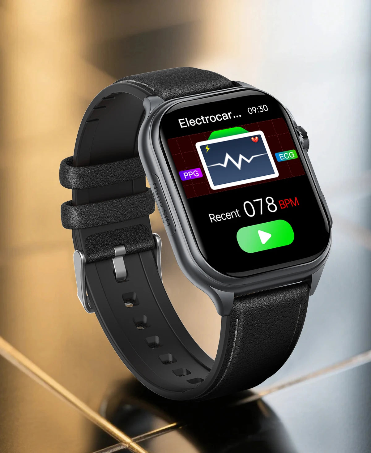 GE500 Nano SIM Card 4G B1 B3 B5 B8 HD Calling for Calling ECG SmartHealth Management Watch Leather Answer Calls Fitness Tracker
