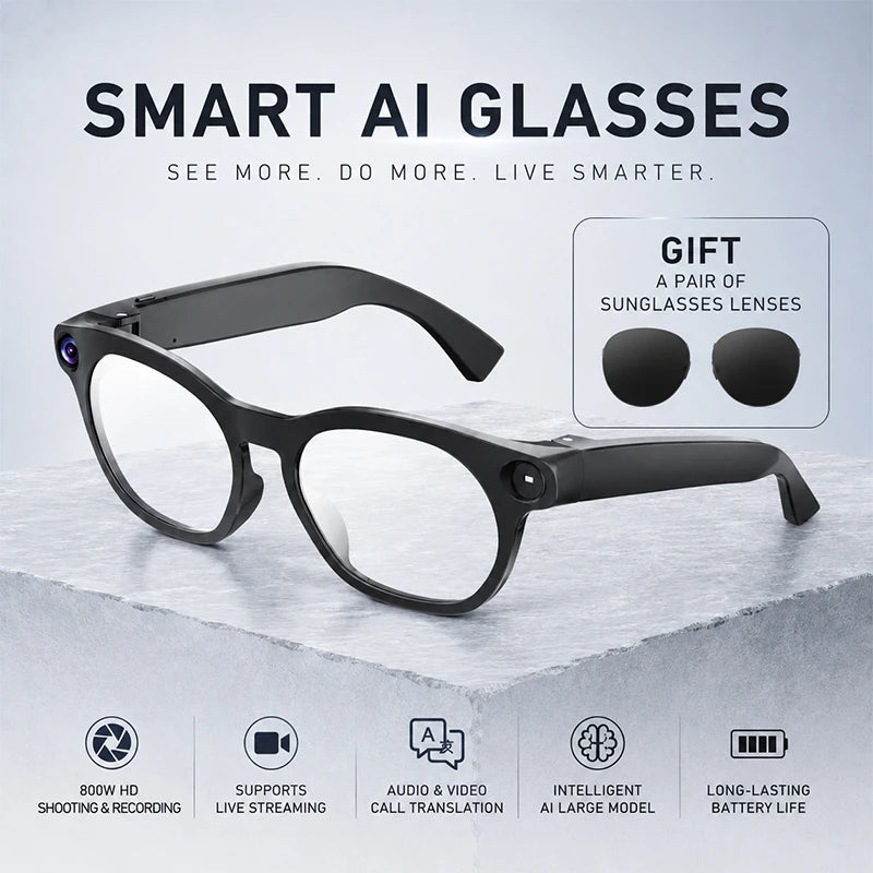 AI Smart Glasses 8MP 4K Photo Video HD Camera High Definition Shooting Recording Translation Recognition 290mAh Smart Glasses
