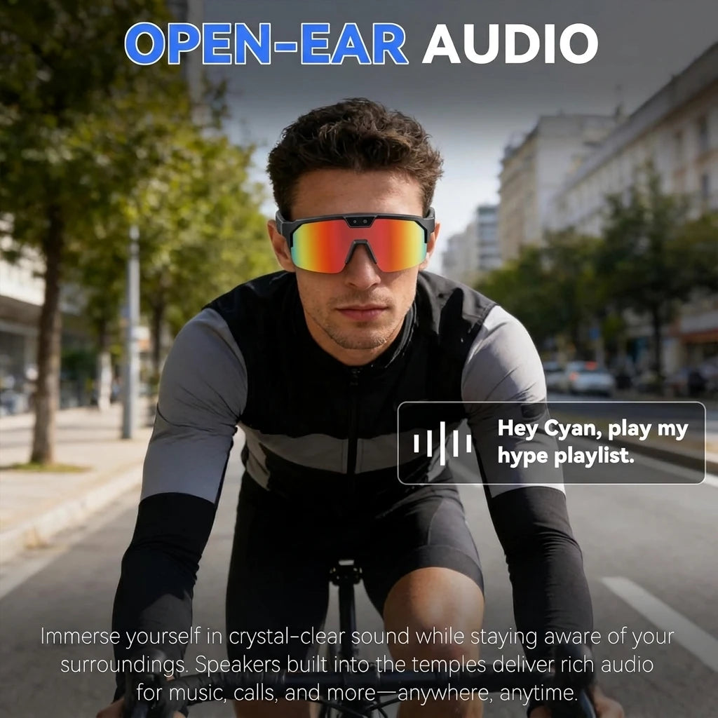 2026New AI Smart Glasses 1200P Camera 4K Anti-Shake Cycling Windproof Goggles AI Voice Translator Call Open Ear Audio Sunglasses