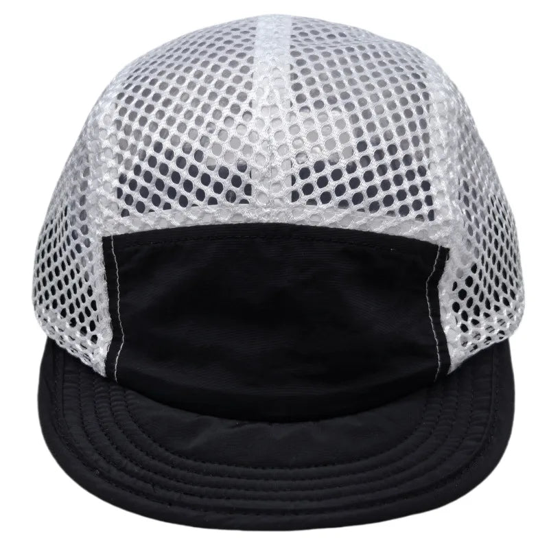5 Panel Mesh Trail Running Cap Quick Dry Breathable Baseball Hat Adjustable Unisex Outdoor Sports Cycling Hiking Camping Sun Cap