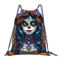 Custom Day of the Dead Retro Style Ideal Gift Halloween Drawstring Backpack Sports Gym Bag for Women Men  Training Sackpack