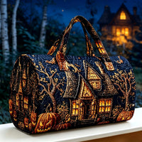 Halloween Quilted Luggage Bag Ghost Castle Weekend Bag Large Capacity Autumn Travel Gym Women's Overnight Short Trip Tote Bag