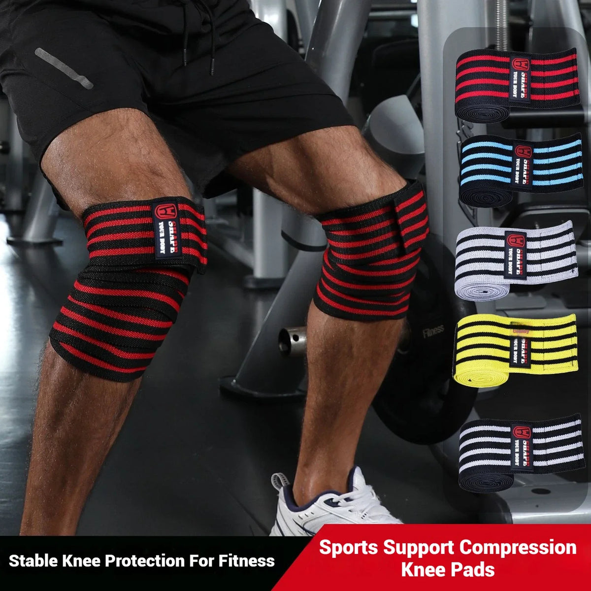 WOSWEIR-Fitness Elastic Knee Pads Sports Knee Bandages Protector Thigh Wraps Weight Training Leggings Strength Knee Support