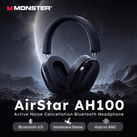 Monster AH100 ANC Over-Ear Headphone Bluetooth 6.0 -45dB Active Noise Cancelling Earphones Hifi Stereo Wire/Wireless Headset